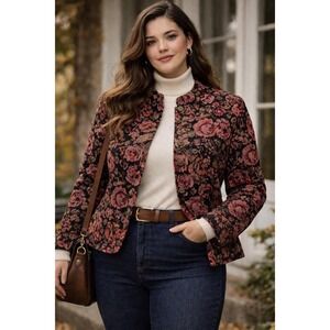 Vintage Rose Tapestry Jacket Cottagecore 90s Romantic Floral Grandmacore Sz 16